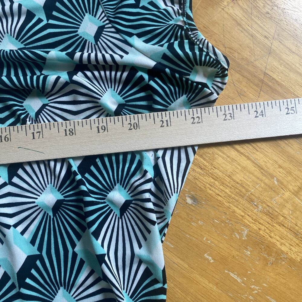 Worthington Top XL Womens Geometric Blue SS Puff Pullover Blouse Colorful Print - Picture 7 of 11